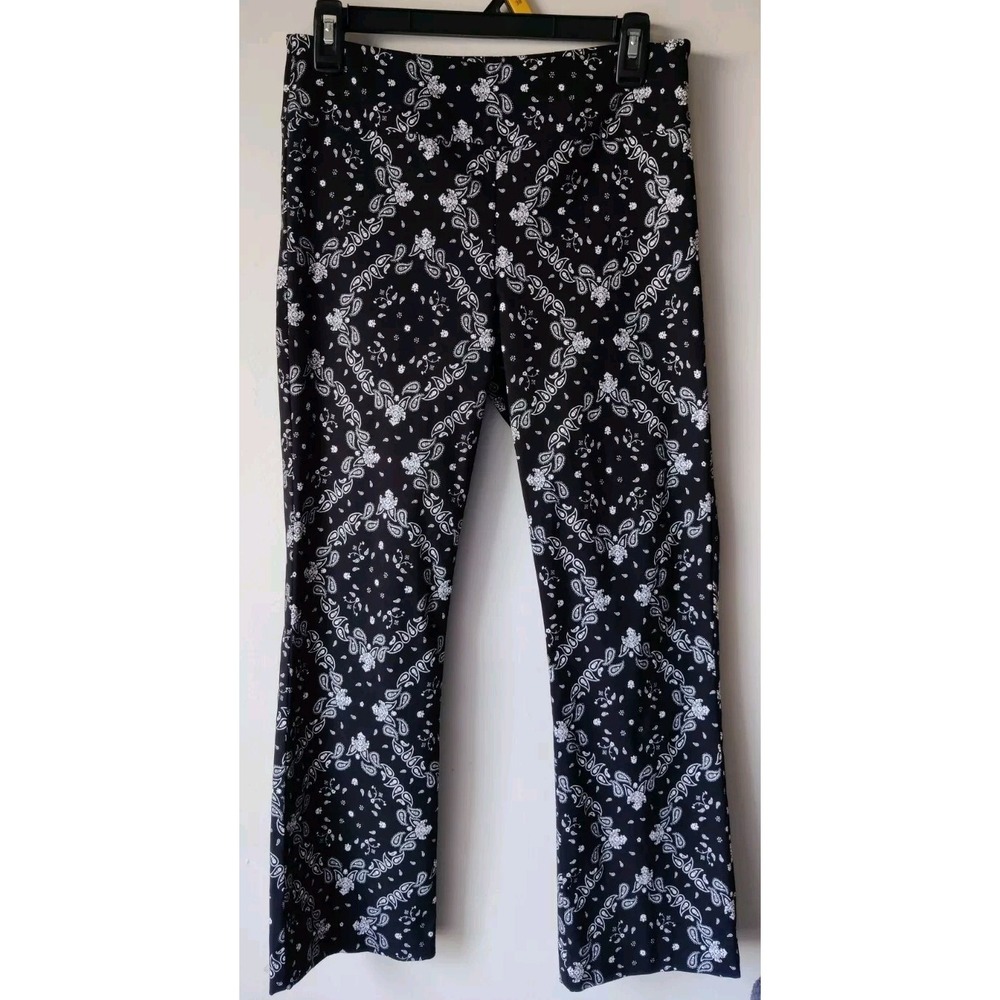 Elliott Lauren Bandana Paisley Stretch Pull On Pants Black/White Size 4
